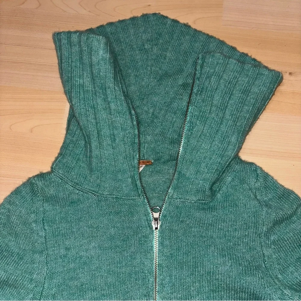 Free People Seafoam Double Zip Sweater XS Collar Ribbed Closet Y2K